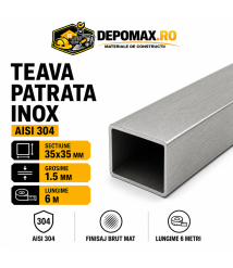 Teava patrata inox AISI 304, 35 x 35 x 1.5 mm, 6 metri Teava patrata inox AISI 304, 35 x 35 x 1.5 mm, 6 metri